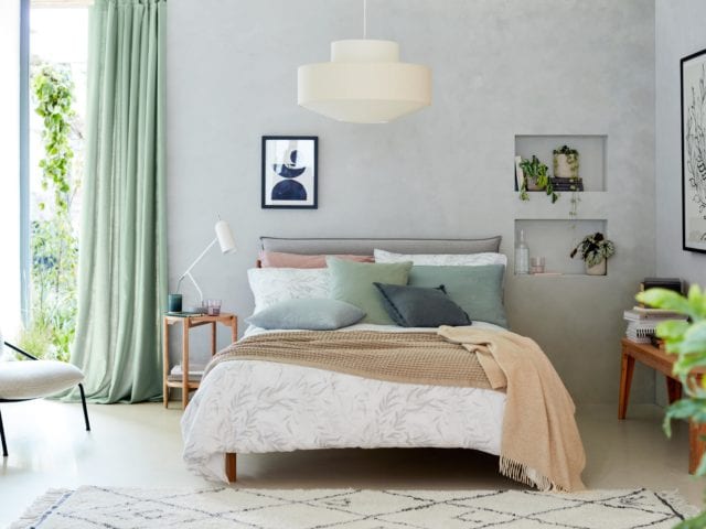 modern bedroom with calm pastel clours - john lewis trends 2021 - goodhomesmagazine.com