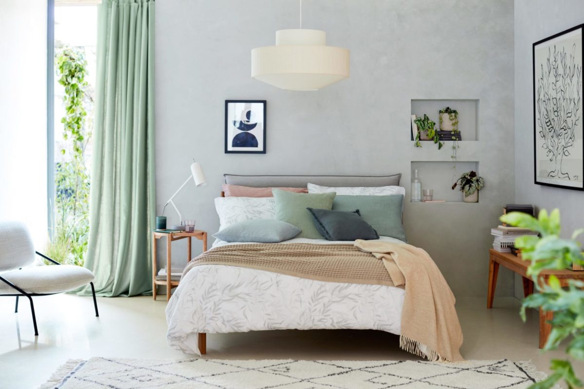 modern bedroom with calm pastel clours - john lewis trends 2021 - goodhomesmagazine.com