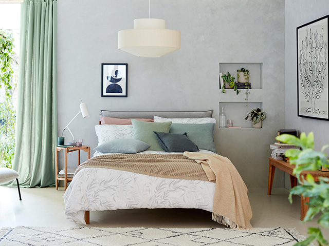 modern bedroom with calm pastel clours - john lewis trends 2021 - goodhomesmagazine.com