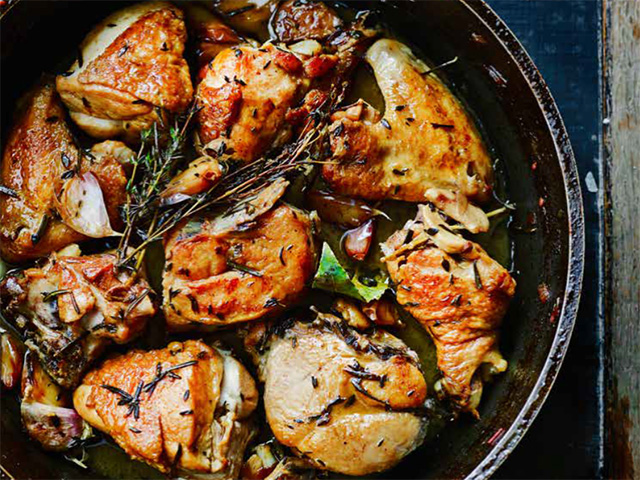 Garlicky Chicken in a heavy-based pan