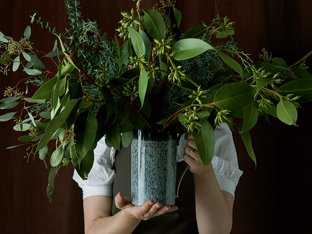 denby vase full of foliage - eco friendly christmas - goodhomesmagazine.com