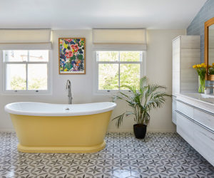 yellow bath in country style bathroom - goodhomesmagazine.com