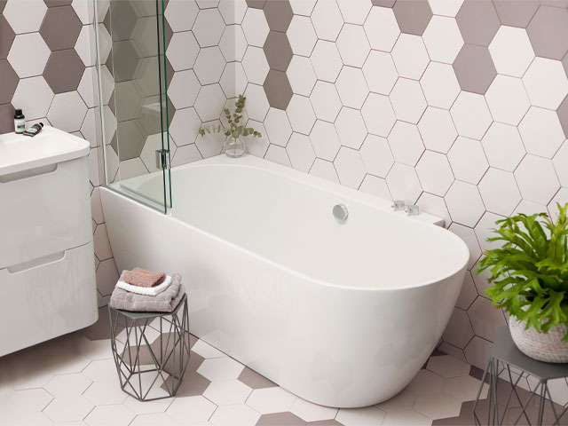 best baths for showers: the space-saving Ebb Hybrid shower bath from Waters Baths of Ashbourne