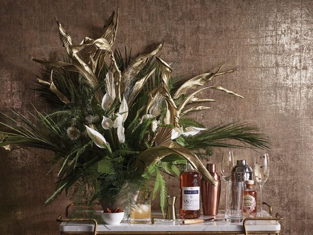 Drinks trolley with floral arrangement