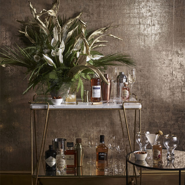 Drinks trolley with floral arrangement