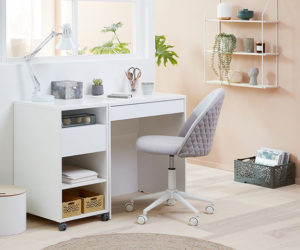 Modern home office with swivel desk chairs