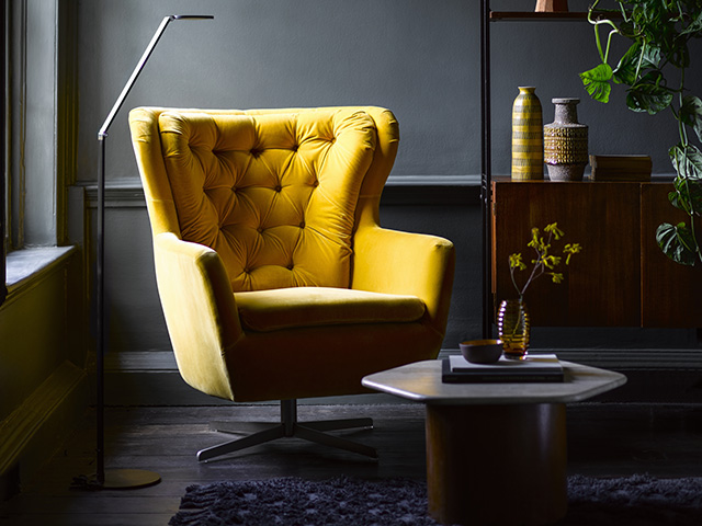 yellow swivel armchair for office break-out zones