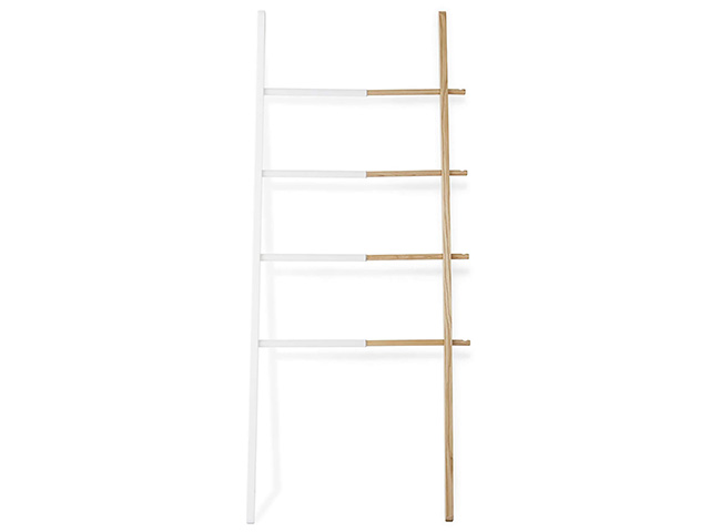 white and bamboo towel ladder - cosy bathrooms - goodhomesmagazine.com