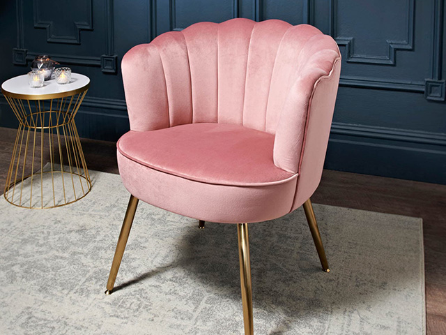 cheap scallop blush velvet armchair from B&M - goodhomesmagazine.com - best buys 