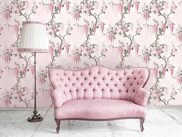 Pearl Lowe Wisteria Pretty Pink Wallpaper, £120 per roll, woodchipandmagnolia.co.uk