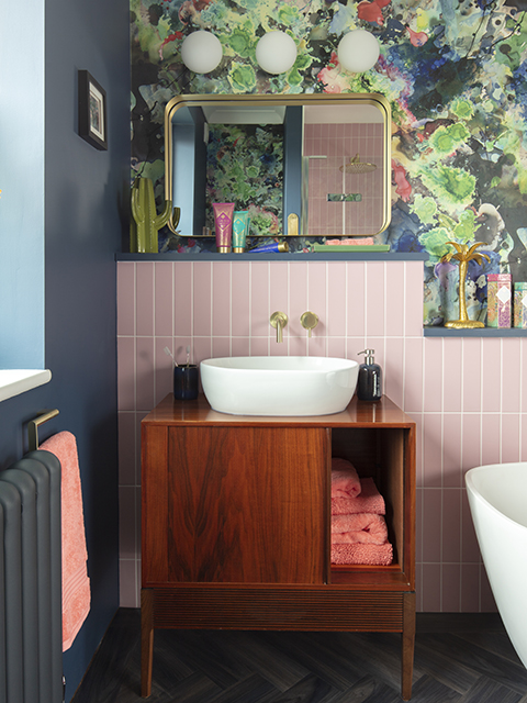 Sink with pink tiled detail, David Giles