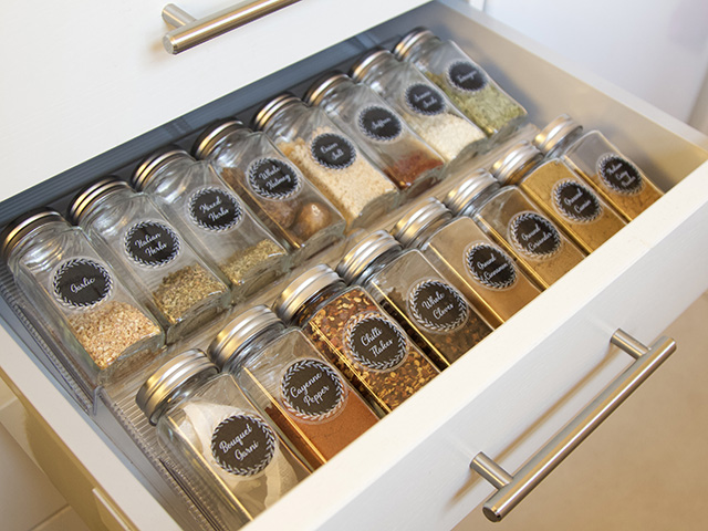 an organised spice drawer