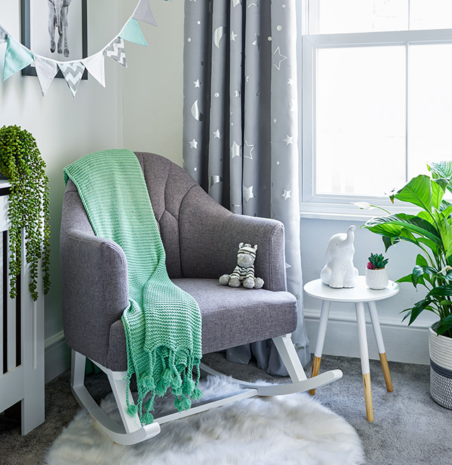 gender neutral nursery with comfortable rocking chair - dani dyers nursery - goodhomesmagazine.com