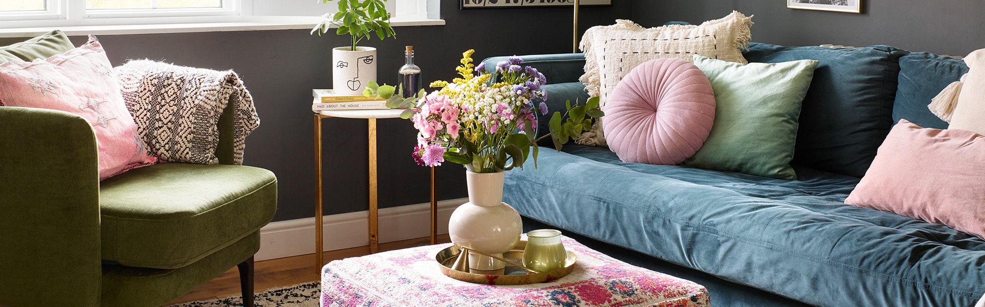 living room with colourful velvet sofas - good homes february 2021 issue - goodhomesmagazine.com