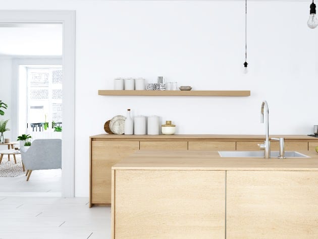 view of wooden kitchen through to lounge