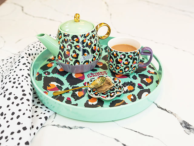 Mother's day interiors gift mint green leopard print tea set