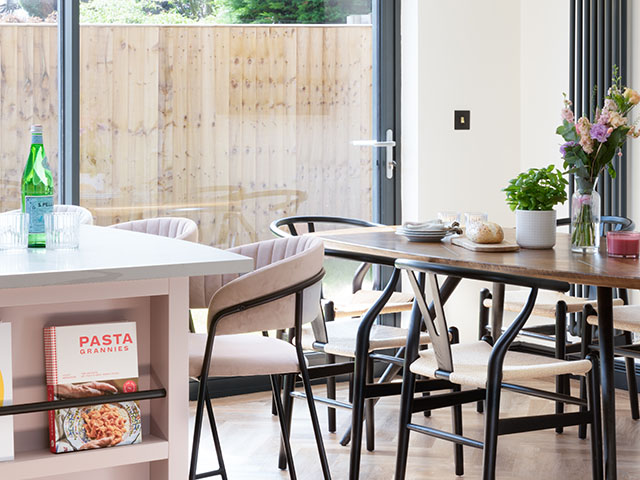 Table and out door area showing extension, Kitchen makeover February 2021, goodhomesmagazine.com