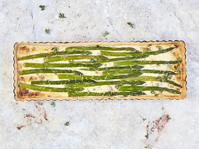 Asparagus, leek and bacon tart, Clarence Court | Savoury egg recipes | Good Homes Magazine