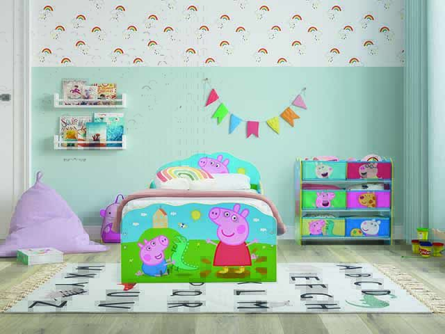 Peppa Pig kids bedroom with small bed, butting and storage, goodhomesmagazine.com