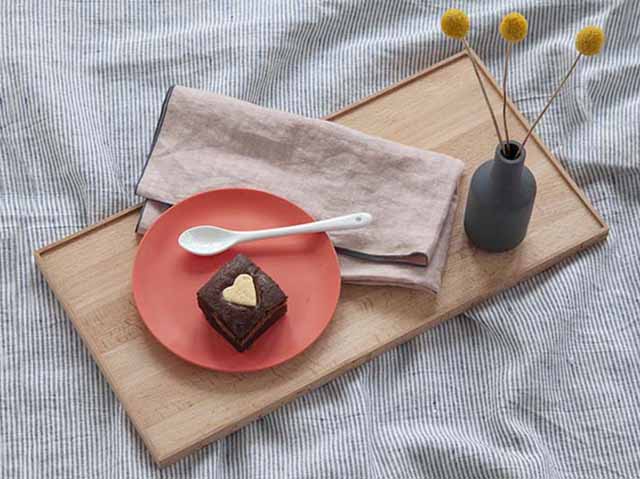 Love Brownies caramel brownies on tray with vase