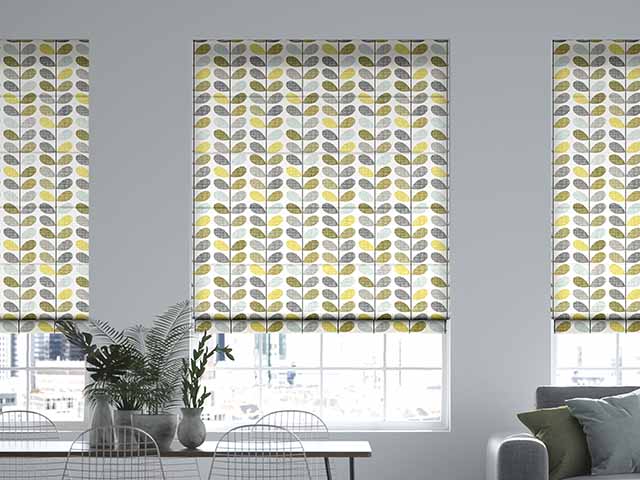 Orla Kiely roller blind in yellow and grey, goodhomesmagazine.com