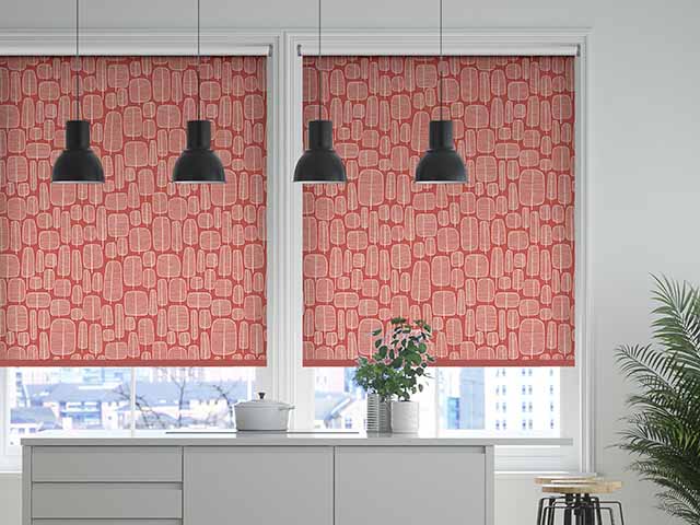 Red printed roller blinds, goodhomesmagazine.com