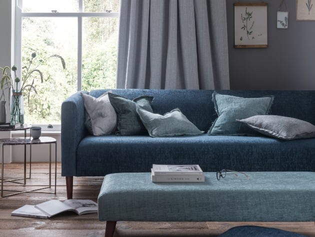 contemporary blue interior with Blinds Direct Harley curtain