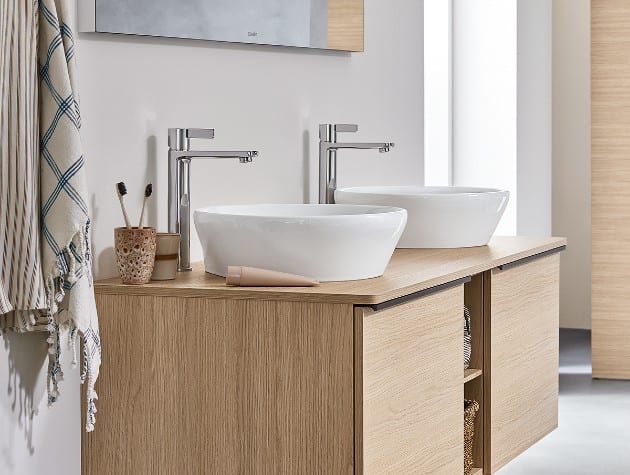 floating bathroom vanity unit with twin sinks