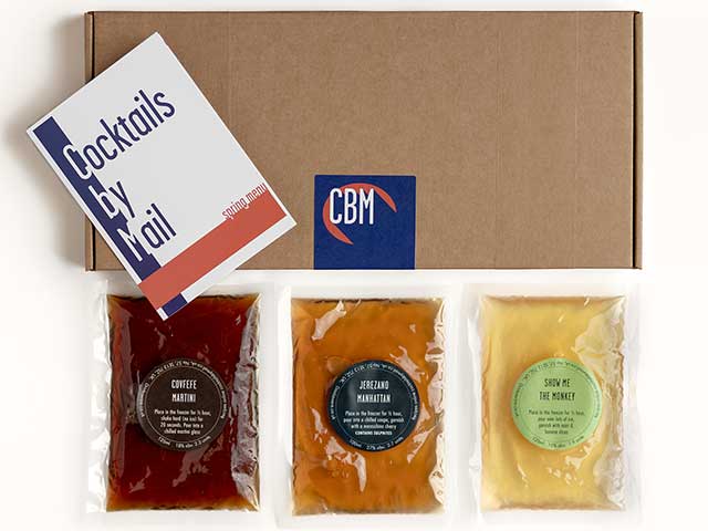 'Cocktails by Mail' cardboard box with three sachets of cocktails - Father's Day - Goodhomesmagazine.com