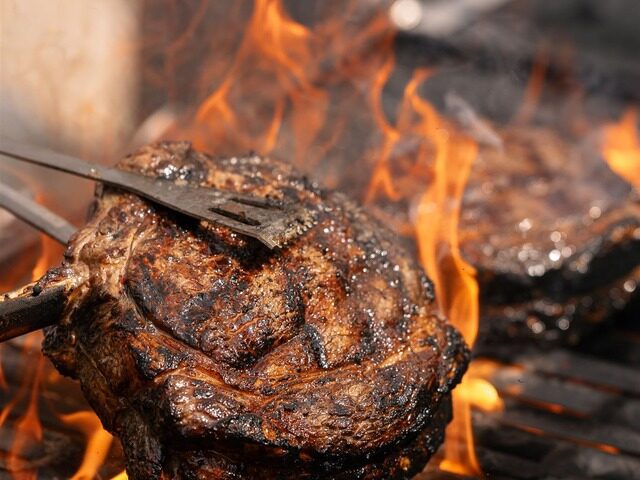 BBQ grill lit