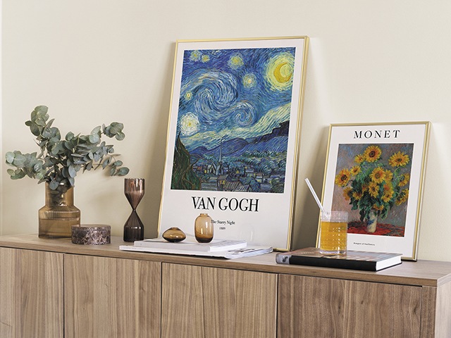 Van Gogh and Monet prints on cabinet | Image: Desenio | Good Homes Magazine