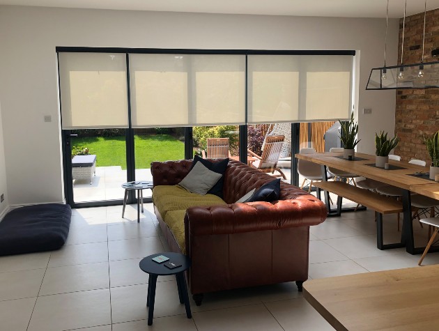 Anthracite Grey Folding Doors With Roller Smart Blinds