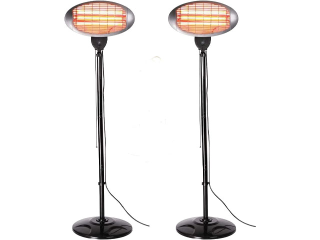Heatlab set of two 2kW freestanding electric quartz bulb garden heaters with remote control 