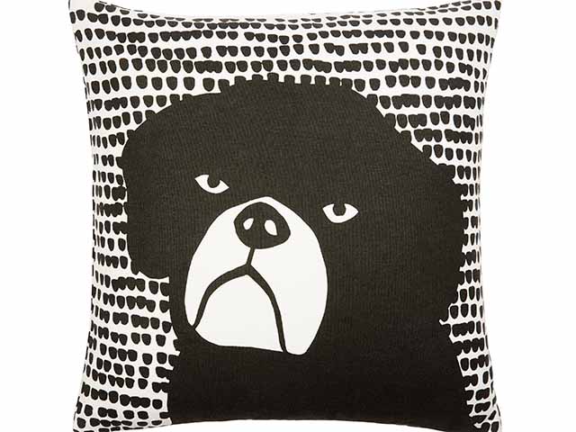 Monochrome black and white cushion with unhappy dog face - goodhomesmagazine.com
