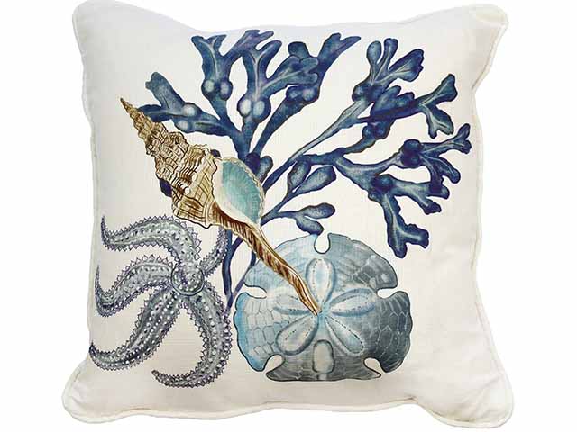 Nautical statement cushion with shell and sea creatures, goodhomesmagazine.com