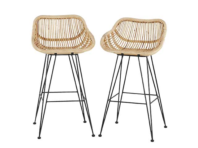 Two rattan bar stools with black metal hairpin legs - Rattan - Goodhomesmagazine.com