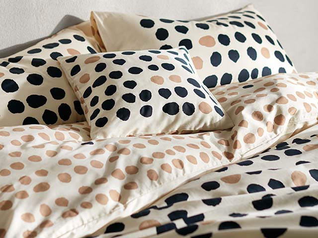 Spotty black and pale pink cushions and duvet set - Goodhomesmagazine.com