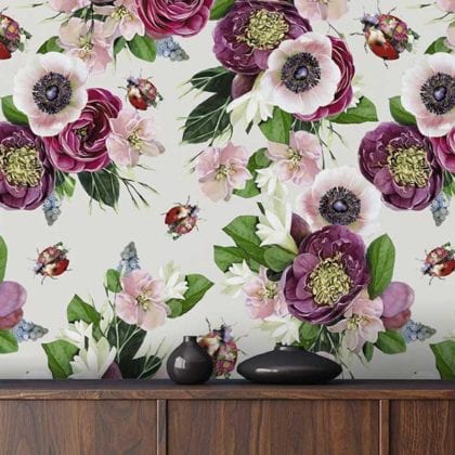 Vintage style floral wallpaper in different shades of pink with a cream background - Instagram wallpaper trends - Goodhomesmagazine.com