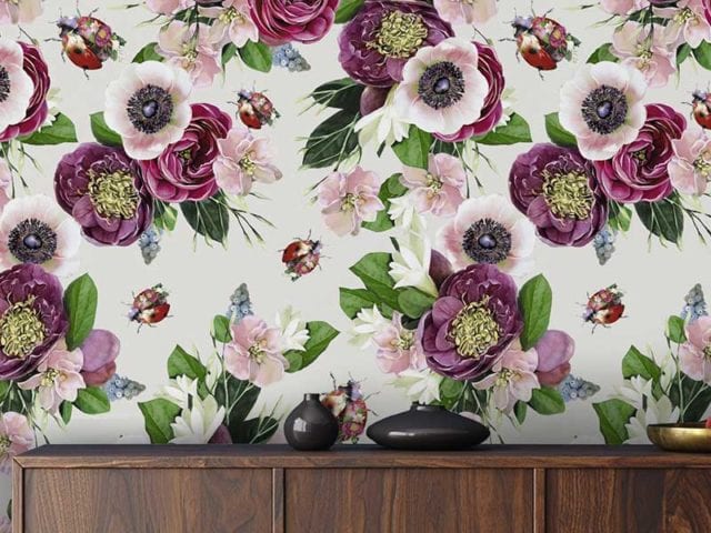 Vintage style floral wallpaper in different shades of pink with a cream background - Instagram wallpaper trends - Goodhomesmagazine.com