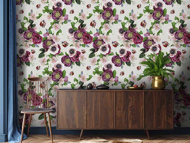 Vintage style floral wallpaper in different shades of pink with a cream background - Instagram wallpaper trends - Goodhomesmagazine.com