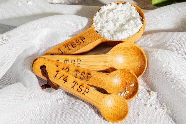 Set of four bamboo measuring spoons from 1/4 to 1 tbsp measuring flour 