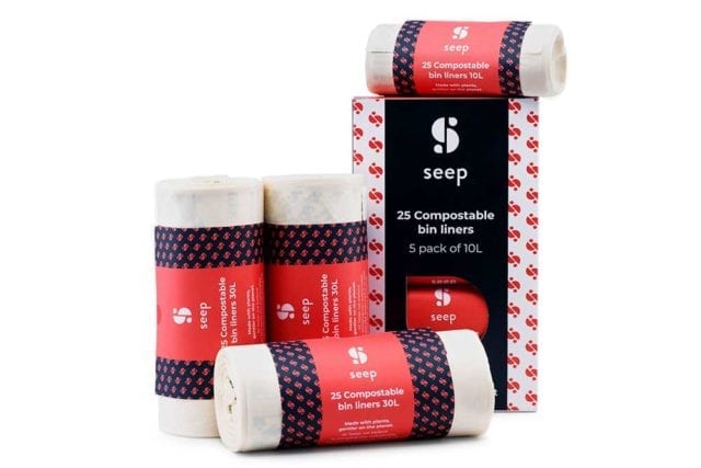 Plastic Free July ideas for the kitchen: these compostable bin liners from seep are an affordable sustainable kitchen swap