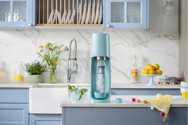 Blue soda stream on a worktop in a modern kitchen - Kitchen gadgets - Goodhomesmagazine.com