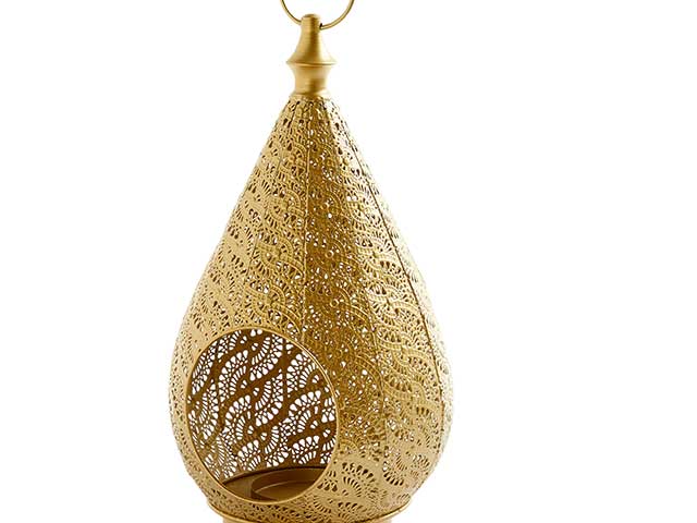 Gold elegant Moroccan-style lanter, goodhomesmagazine.com