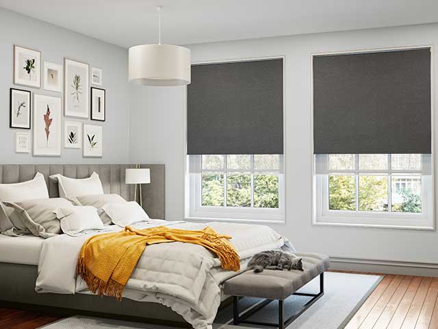 Grey roller blinds in a bedroom - Grey bedroom - Goodhomesmagazine.com