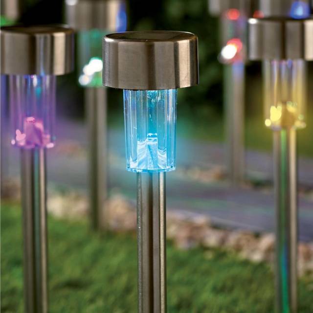 cheap solar-power stake lights for the garden that change colour a dusk