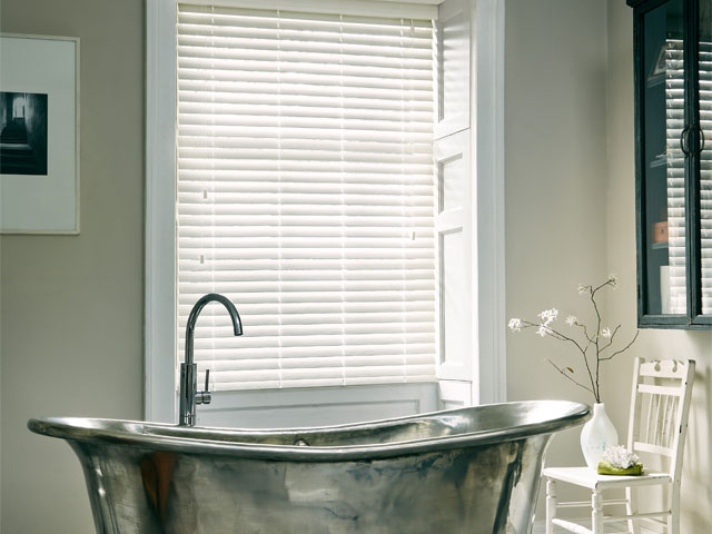 Faux wood blinds for bathroom from Blinds Direct
