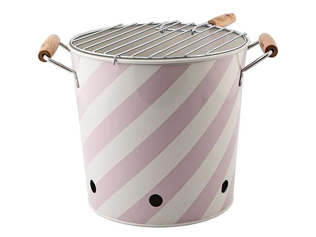 Vintage rose and off-white striped BBQ bucket with wooden handles - Outdoor cinema - Goodhomesmagazine.com