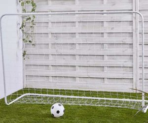 Goal post in back garden on artificial grass, goodhomesmagazine.com