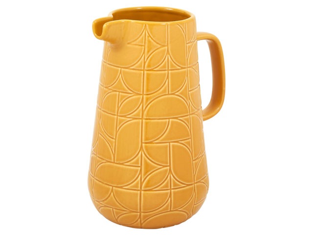 Habitat Mid-century embossed jug in mustard with graphic print